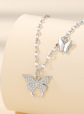 纯银蝴蝶项链吊坠女时尚轻奢风