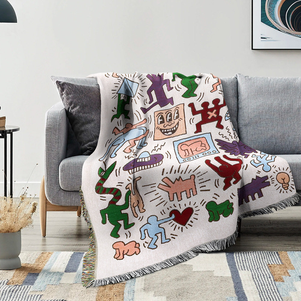 Cross-border Foreign Trade Camping Blanket Moisture-proof Camping Mat Jacquard Tapestry Cartoon Style Sofa Towel Thread Blanket Multifunctional Sofa Blanket