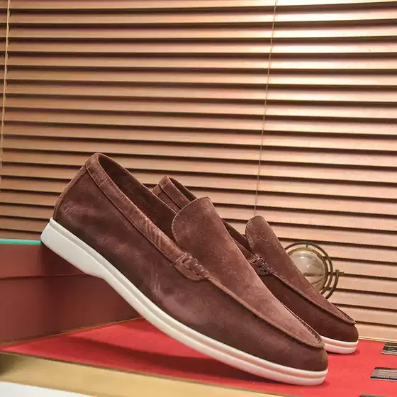 Loafers Men's Genuine Leather British Large Size Slip-On Lazy High-End Summerwalk Beanie Women's Shoes
