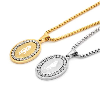 Hot-Selling Personalized Retro Maria Circumference Diamond Round Titanium Steel Pendant for Men and Women, High-End Non-Fading Necklace