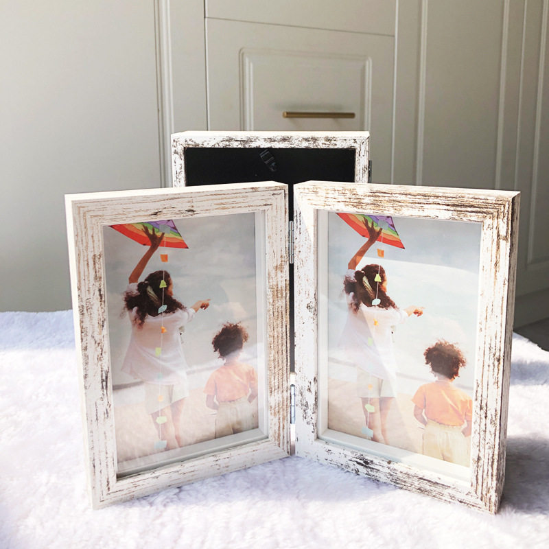 Creative One-piece Combination Folding Photo Frame Two-piece Wooden Photo Frame Photo Table Photo Frame Table Double-piece Photo Frame