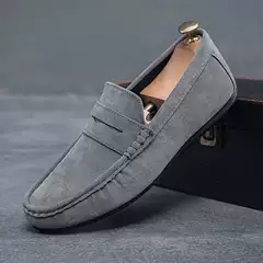 Loafers Men's Round-Toe Men's Beanie Shoes Men's Lazy Men's Shoes One-Leg Soft-Soled Driving Men's Casual Leather Shoes