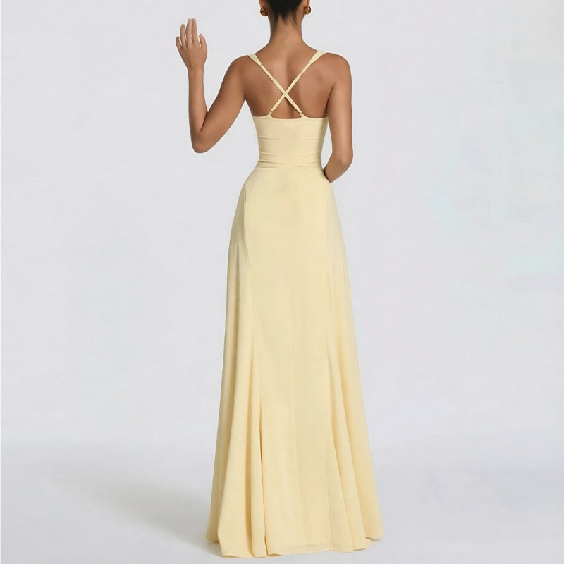 Womens Spring Dress Elegant Solid Color Backless Design Sleeveless Perfect for Parties and Casual Outings