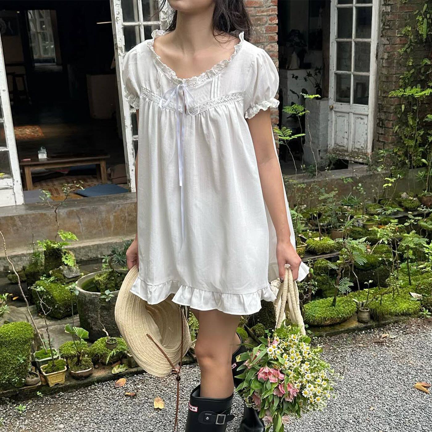 French Style Loose Fit Short Sleeve Dress with Ruffle Trim Elegant Versatile Summer Fashion Wholesale Available