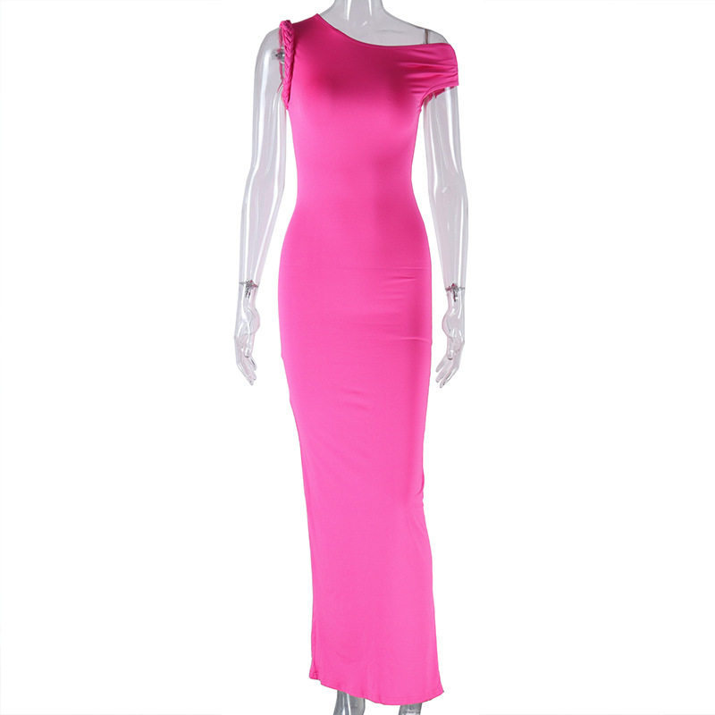 Sleeveless Cable Knit Asymmetrical Shoulder Dress Solid Color Mid Length Casual Style Winter Collection Wholesale
