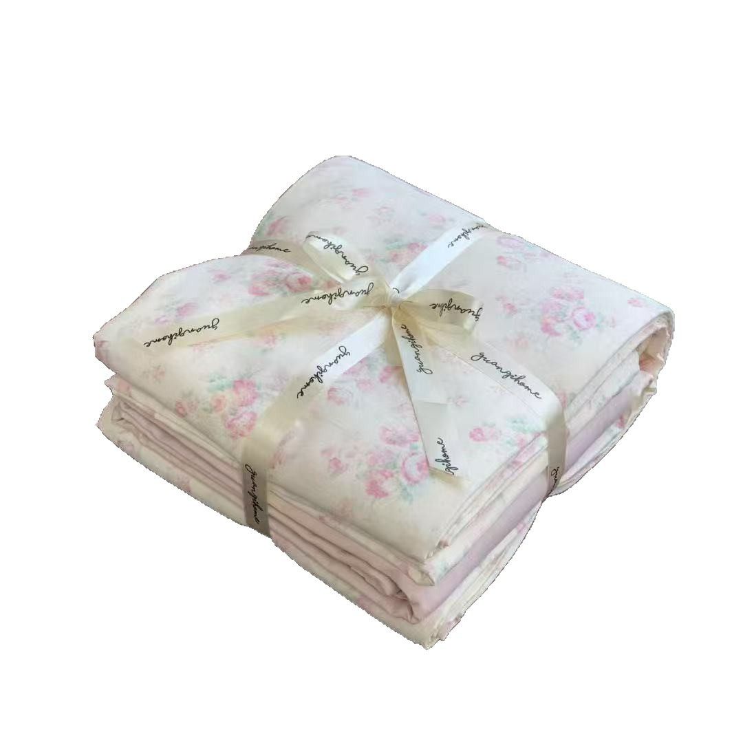 Class a Maternal and Infant-Grade Pure Cotton Double-Layer Gauze Four-Piece Set, Pure Cotton Gauze Dormitory Three-Piece Set, Skin-Friendly, Breathable, Cartoon Print