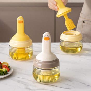 Little Yellow Duck Oil Brush Oil Pot Silicone Glass Outdoor Barbecue Camping Home Kitchen Brush Integrated Barbecue Tool