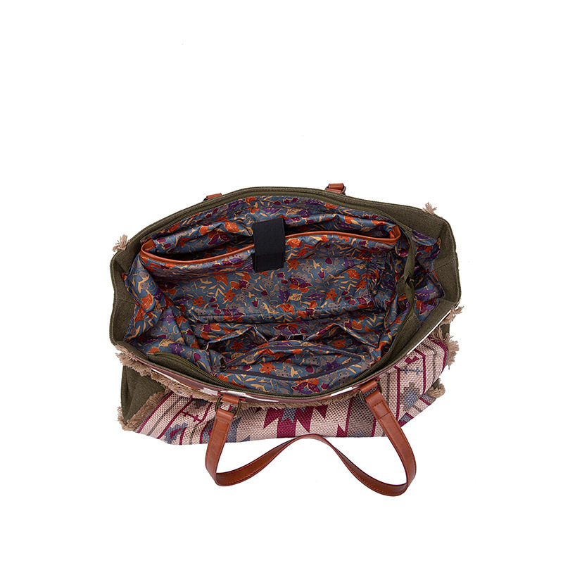 Túi Tote Nữ Vải Canvas Cotton Họa Tiết Bohemian Vintage Đeo Vai, Đeo Chéo, Xách Tay Màu Nâu, Xanh, Đỏ, Be chi tiết 19