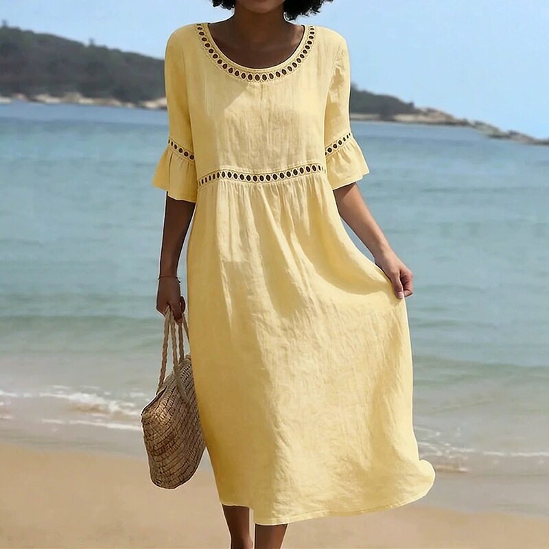 Womens Loose Fit Solid Color Maxi Dress Summer Style Beach Vacation Ready Wholesale Available