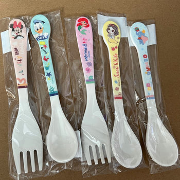Children's Fork and Spoon, Anti-Fall Melamine Tableware, Cartoon Male and Female Baby Feeding, Household Baby Eating