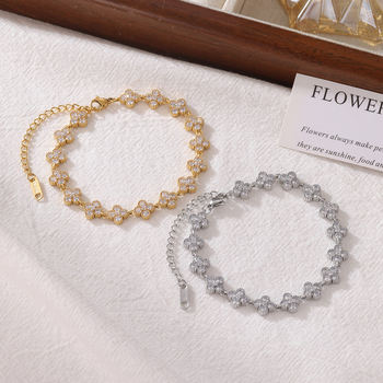 Japanese and Korean Zircon Flower Bracelet, Light Luxury and High-End Bracelet for Women, Versatile and Exquisite Personalized Bracelet, Niche Design for Commuting