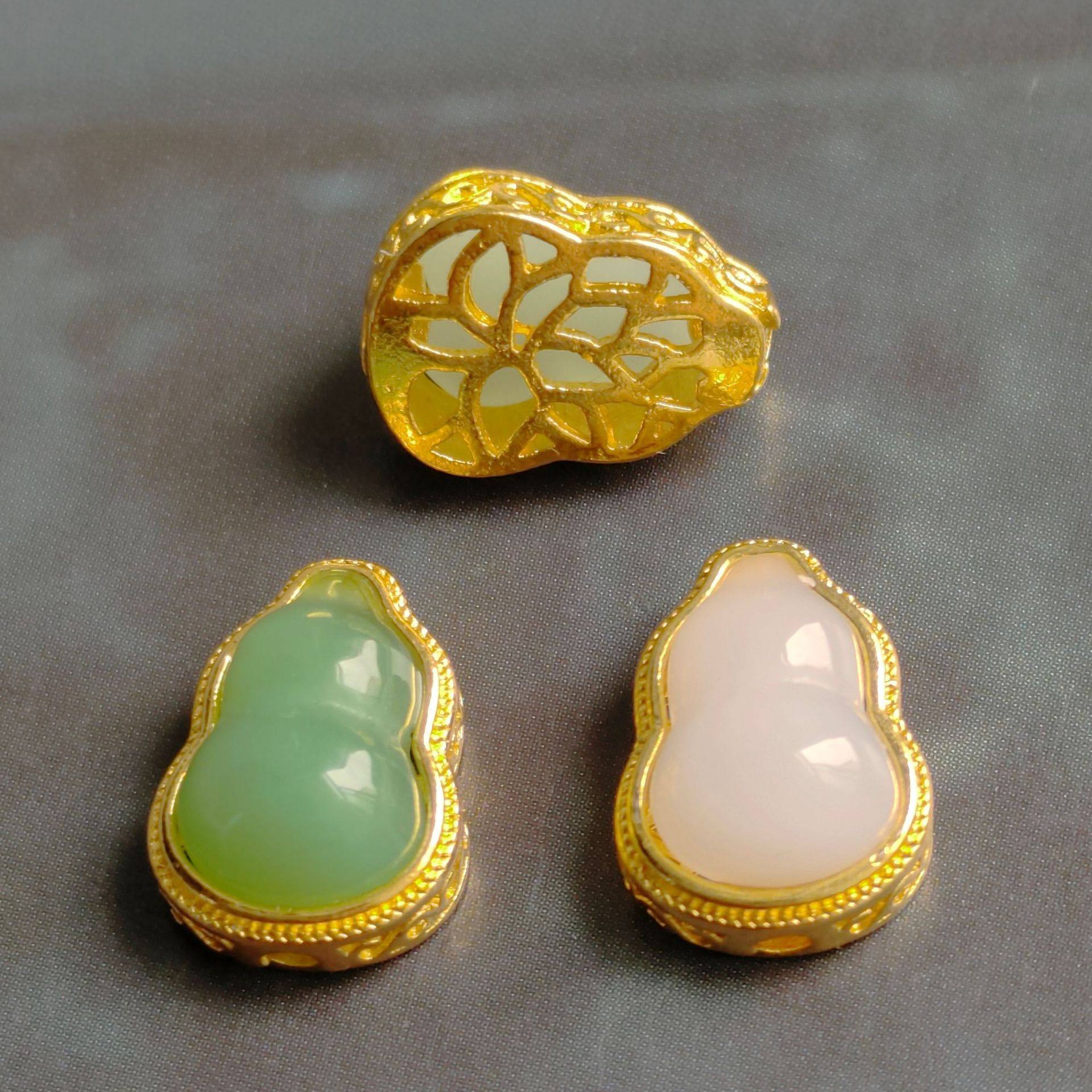 Alloy jewelry imitation Jade gourd hollow straight hole with ring pendant necklace bracelet diy factory direct accessories pendant