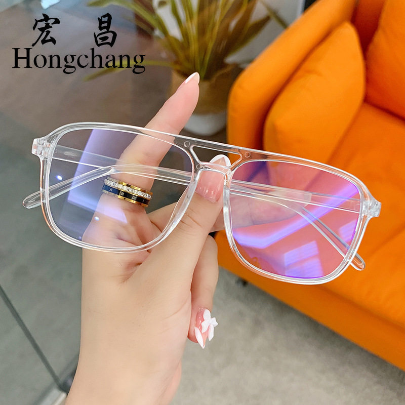 New Anti-Blue Light Glasses Internet Celebrity Men's and Women's Flat Glasses Square Frame Fashionable Glasses Frame Plain Street Photography Myopia Glasses