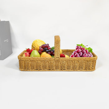 Pastoral Style Satchel Fruit Basket Imitation Rattan Woven Picnic Basket Shopping Basket Picking Storage Basket Gift Basket Rattan Flower Basket