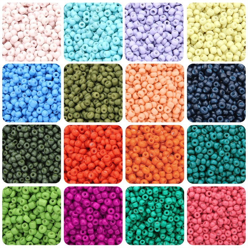 ลูกปัดข้าวสีทึบเคลือบสีแก้ว ขนาด 2/3/4 มม. ลูกปัดเรียงตัวแบบกระจายสำหรับร้อยสายมือ งานแฮนด์เมด DIY สร้อยคอประดับลูกปัด เครื่องประดับลูกปัด