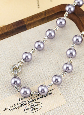 轻奢级感双扣亮仿施家珍珠项链锁骨链女小众气质百搭颈链