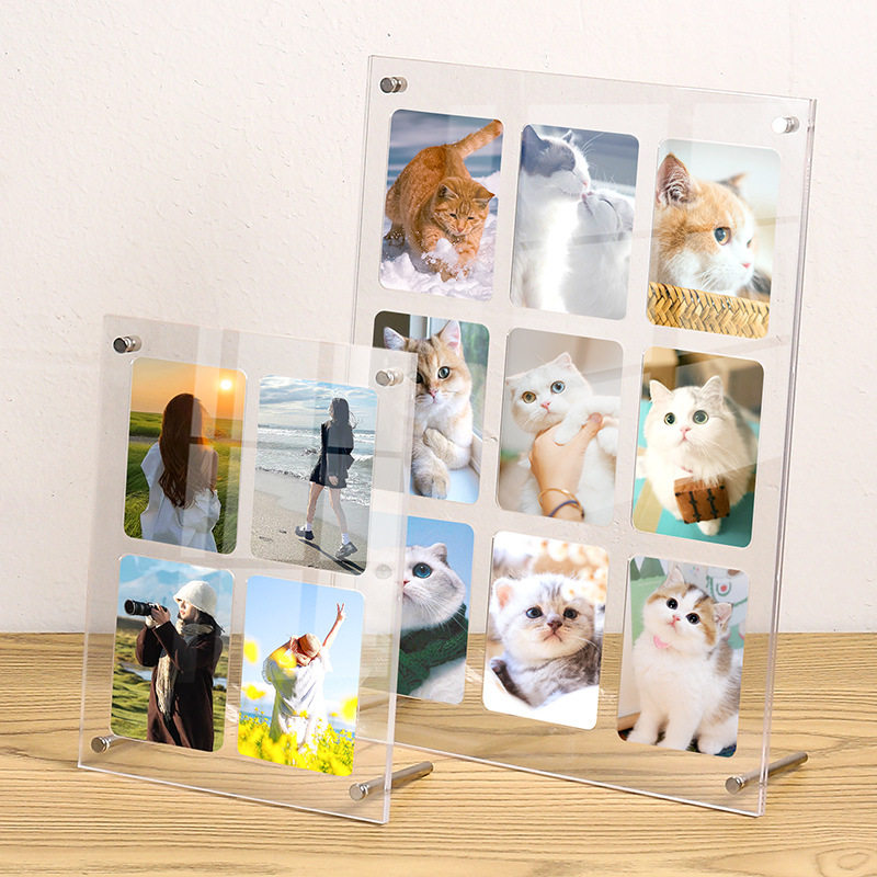 Acrylic photo frame display stand small card polaroid 3 inch photo frame transparent Jiugongge photo frame customization