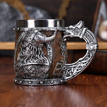 Cross-Border New Medieval Personalized Retro Viking Barrel Beer Cup 3D Stereo Resin Stainless Steel Wine Glass