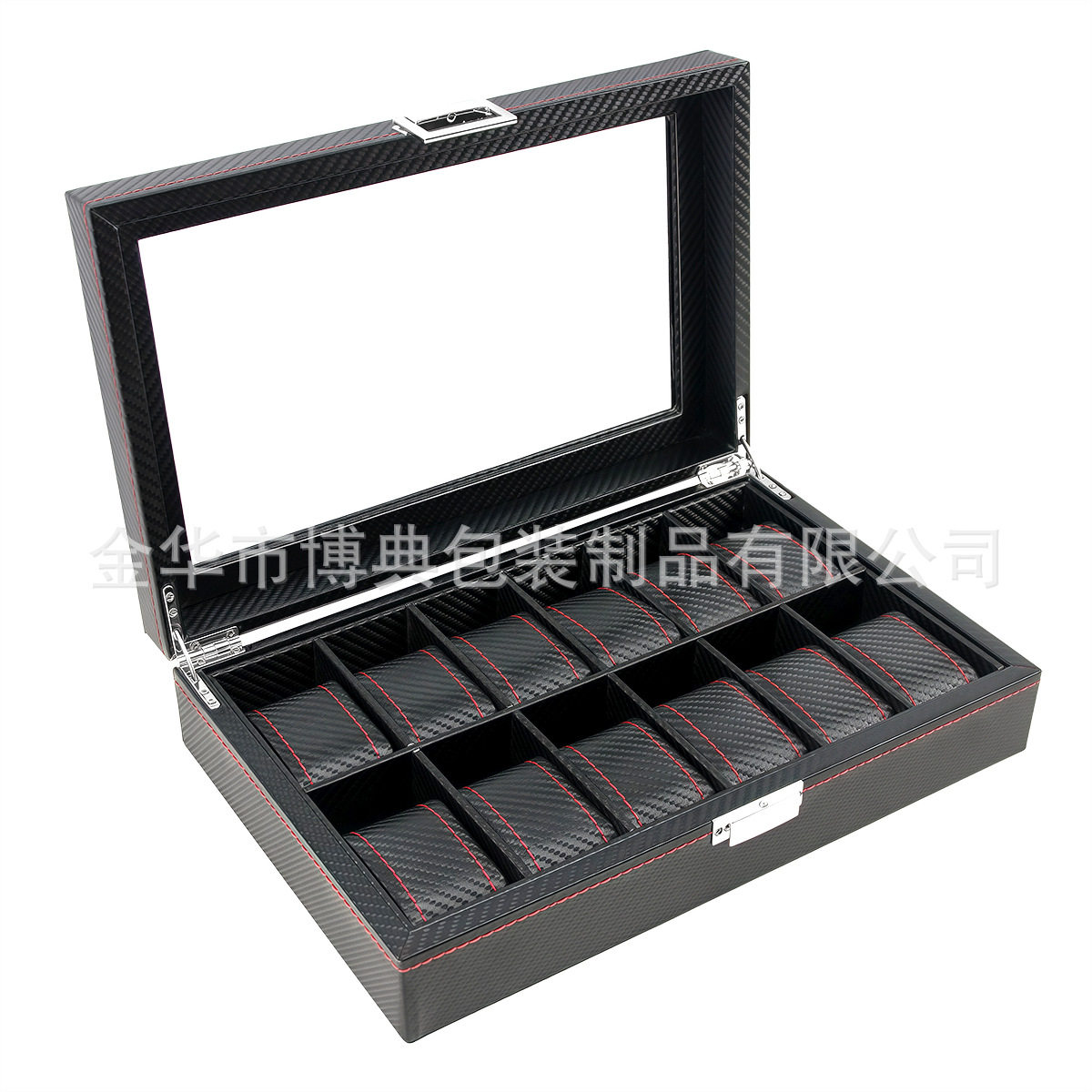 Export Spot Wholesale 12-Position Carbon Fiber Watch Storage Display Box Leather Watch Case Pu Watch Case Wholesale
