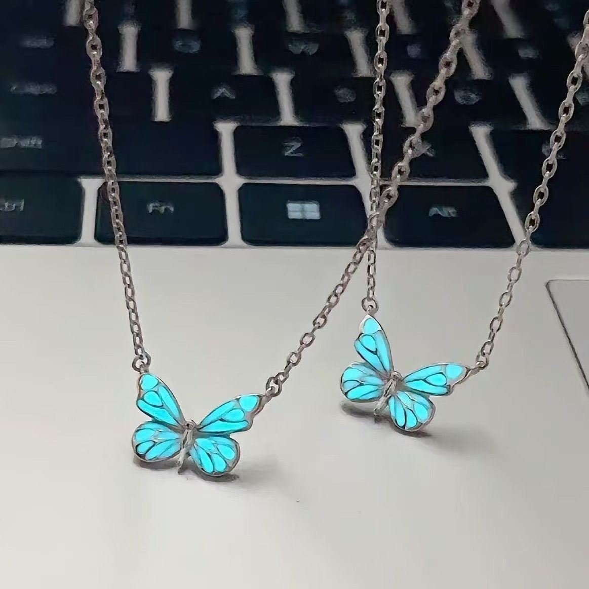 Fanjia White Copper with Logo Pendant Is 925 Silver Butterfly Light Necklace Accessible Luxury Smart Butterfly Forest Aurora Glow