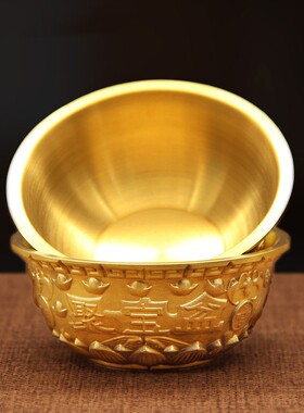 纯黄铜五福临门莲花聚盆铜碗家用客厅店铺公室开业礼品工艺品