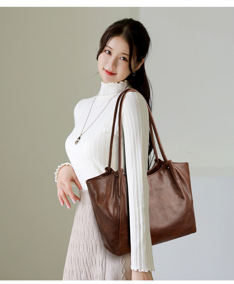 Túi tote nữ cỡ lớn dáng thùng đeo vai đựng nhiều đồ — đen, màu đỏ, Màu nâu, màu nâu sẫm