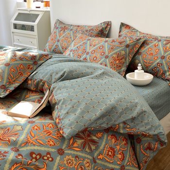 Nordic-style four-piece bedding thickened eco-cotton sanding ins bed sheet quilt cover three-piece dormitory single 4