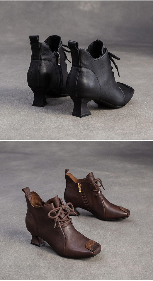 Boot Nữ Da Bò Cổ Lửng Gót Vuông Chiều Cao Đế Khoảng 5cm Màu Đen, Nâu chi tiết 13