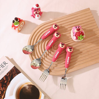 Strawberry Bear 304 Stainless Steel Spoon Cute Spoon Fork Set Baby Small Spoon Home Eating Kidsren's Table Spoon