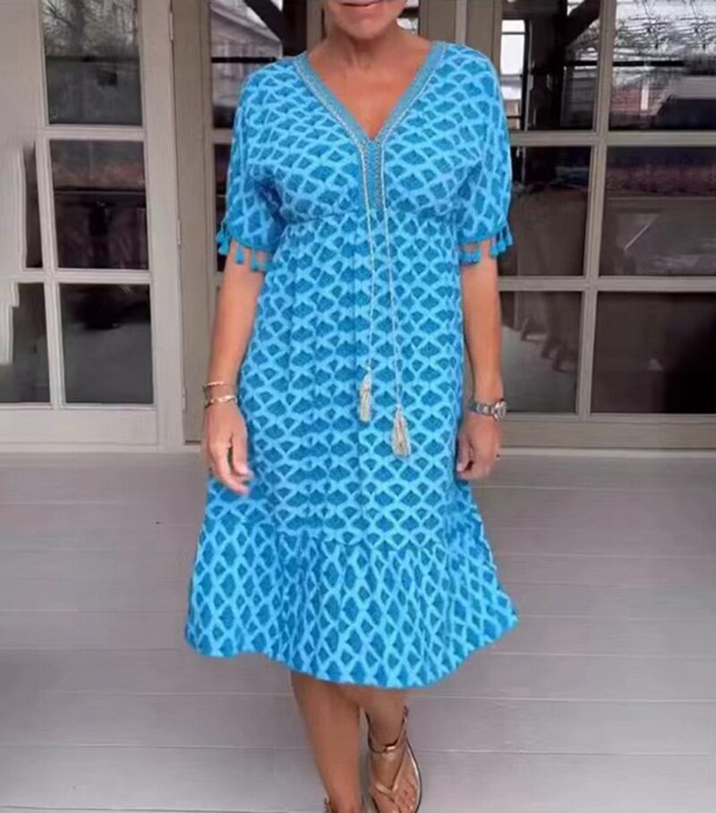 Summer Floral Print V Neck Short Sleeve Dress for Women Stylish Versatile Comfortable Perfect for Casual Outings