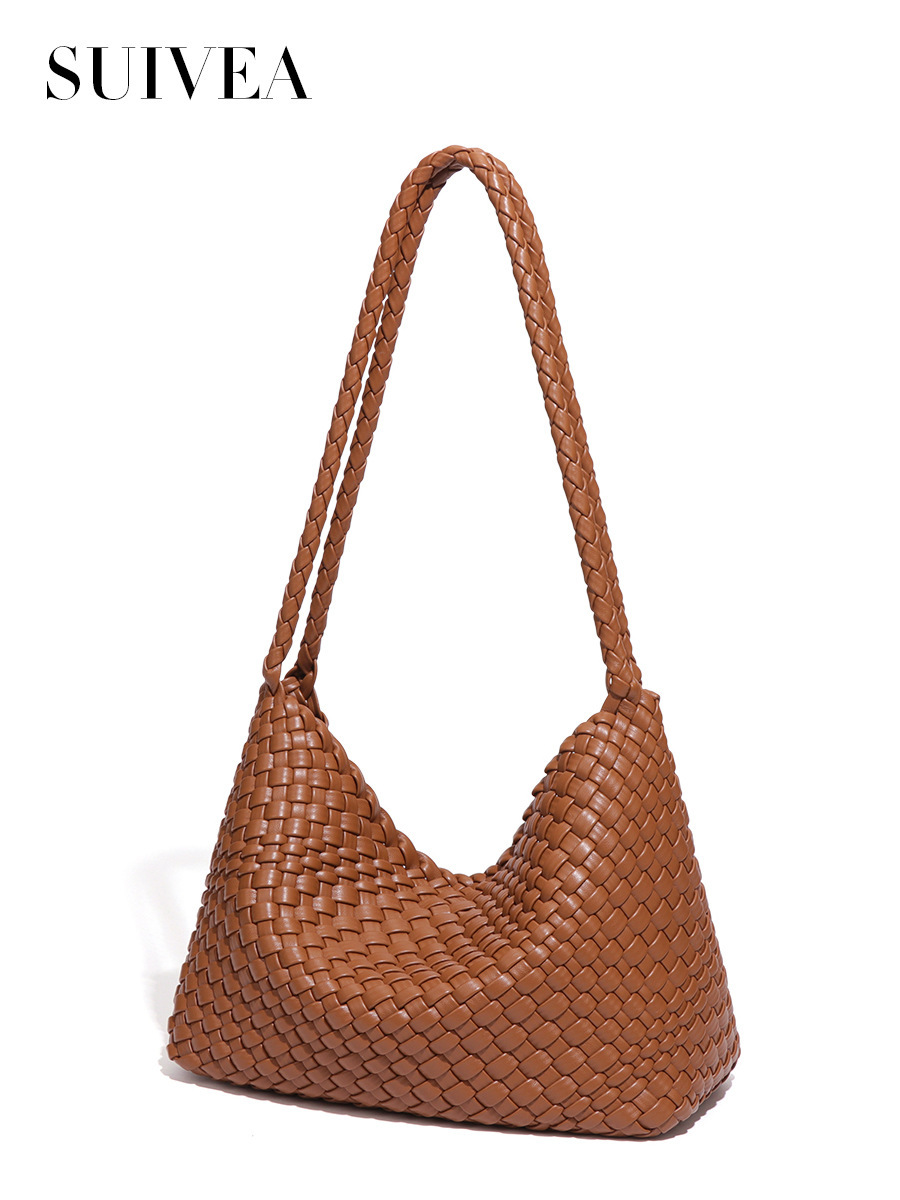 Túi tote nữ đan dệt phong cách thời trang đường phố, túi đeo vai và kẹp nách cỡ lớn — B2645 # Màu be, B2645 # màu đen, B2645 # Màu nâu., B2645 # Màu trắng ngà