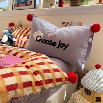 Ins Watermelon Red Plaid Winter Cotton Brushed Four-Piece Set 1.5m 1.8m Girly Heart Thickeneded Cotton Three-Piece Set