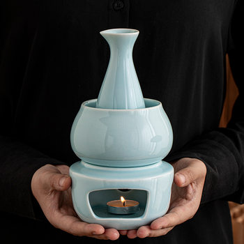 Household Ceramic Liquor, Spirits, and Rice Wine Heating Warmer, Wine Divider, Household Hot Wine Stove, Traditional Wine Set, Wine Warmer