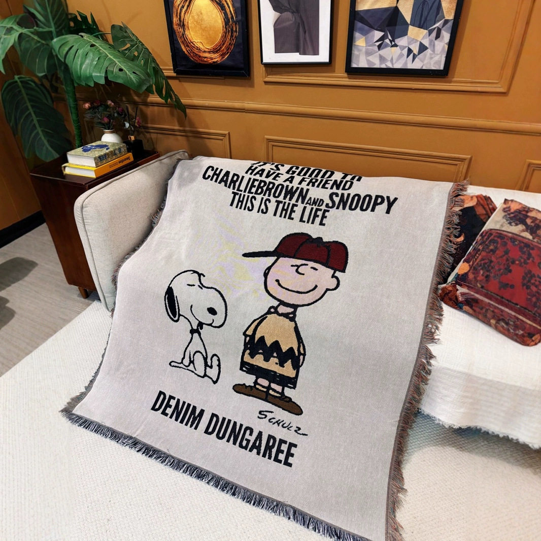 Retro Snoopy Sofa Blanket B&B Decoration Cartoon Sofa Towel American Casual Blanket Sofa Cushion Bedroom Cotton Blanket