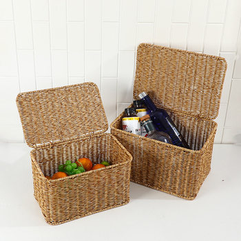 Woven Storage Box Large Household Household Covered Clothing Storage Box Handmade Imitation Rattan Toy Storage Basket