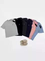 Short-Sleeve Cross-Border Crew Neck Small Logo Classic Solid Color Embroidered Ius Style T-Shirt for Men and Women Stone Foreign Trade Basic Style