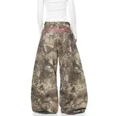American Street Letter Embroidery Branch Camouflage Jeans for Men and Women Niche Design Wide Leg Pants