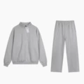 Gray half-zip straight-leg pants - set - (silver label)