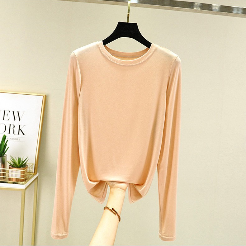 莫代尔打底衫女春秋圆领t恤宽松韩版洋气薄款上百搭长袖大码显瘦