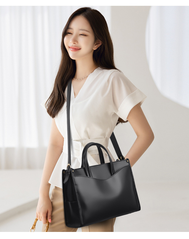 Túi tote nữ cỡ lớn dáng vuông ngang đi làm công sở — đen, màu kaki, màu nâu, màu trắng ngà