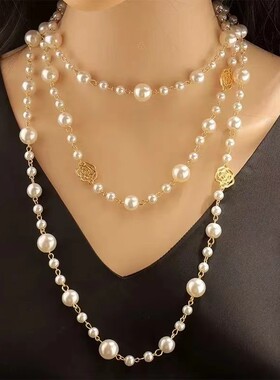 韩版珍珠项链长款毛衣链女