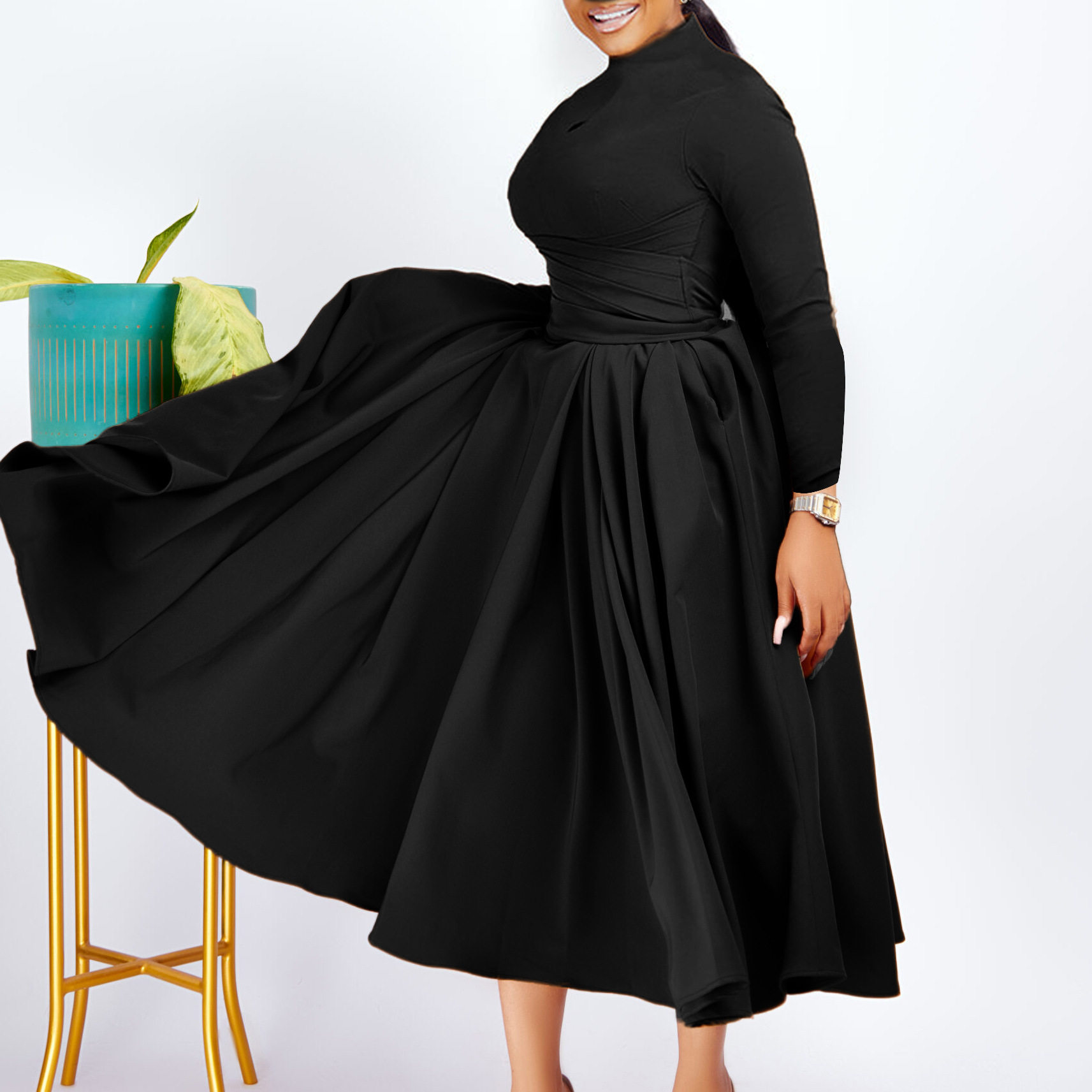 Plus Size African Style Dress Elegant Ruffled Design Flowy A Line Silhouette Fashionable for Casual Occasions
