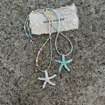 Dancing Starfish Summer Beach Fresh Dopamine Colorful Y2K Stars Beaded Clavicle Chain Sweet Cool Stacked Necklace