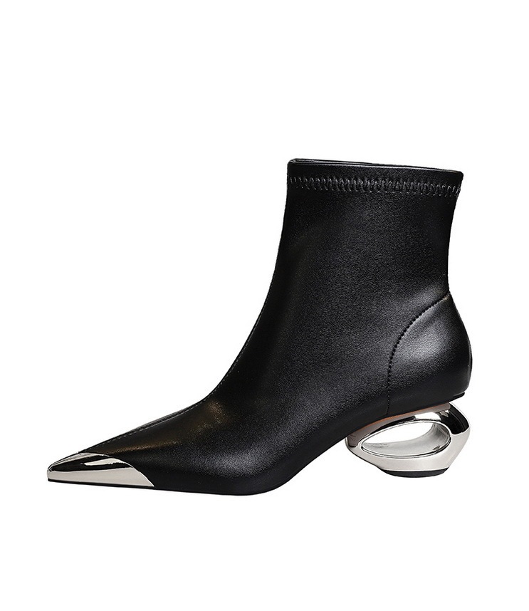 Boot nữ cổ thấp mũi nhọn gót kim loại rỗng phong cách dự tiệc — Màu bạc, Màu vàng
