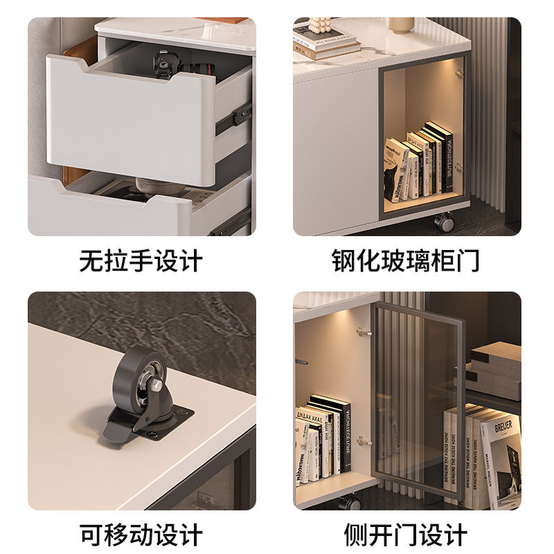 Movable Side Table Solid Wood Sofa Side Cabinet Side Cabinet Light Luxury High-End Slate Coffee Table Bedside Small Table Side Cabinet