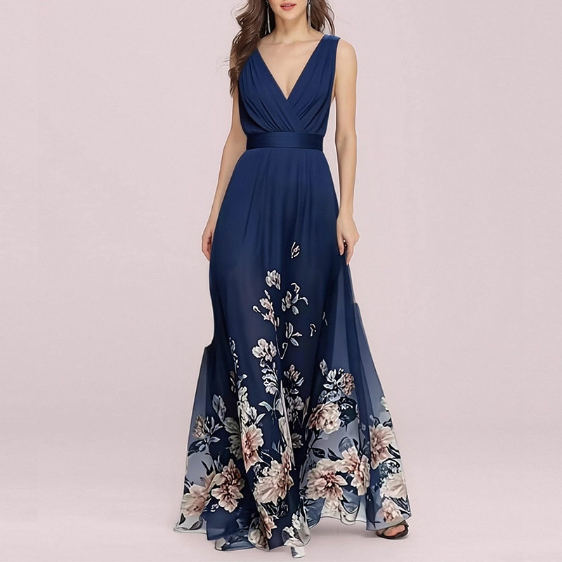 Elegant Floral V Neck Maxi Dress Summer Collection Waist Defined Comfortable Fabric Perfect for Casual or Formal
