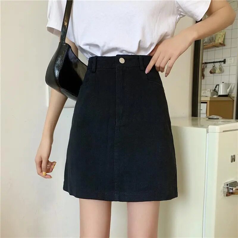 High Waisted Black Denim Bodycon Skirt Slim Fit A Line Style Trendy Design Perfect for Students and Casual Outings