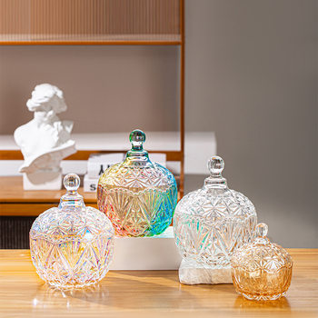 Large Gipsophila Glass Candy Jar with Lid Colorful Storage Box Zero Food Jar Canister Sealed Jar Wax Jar Crystal