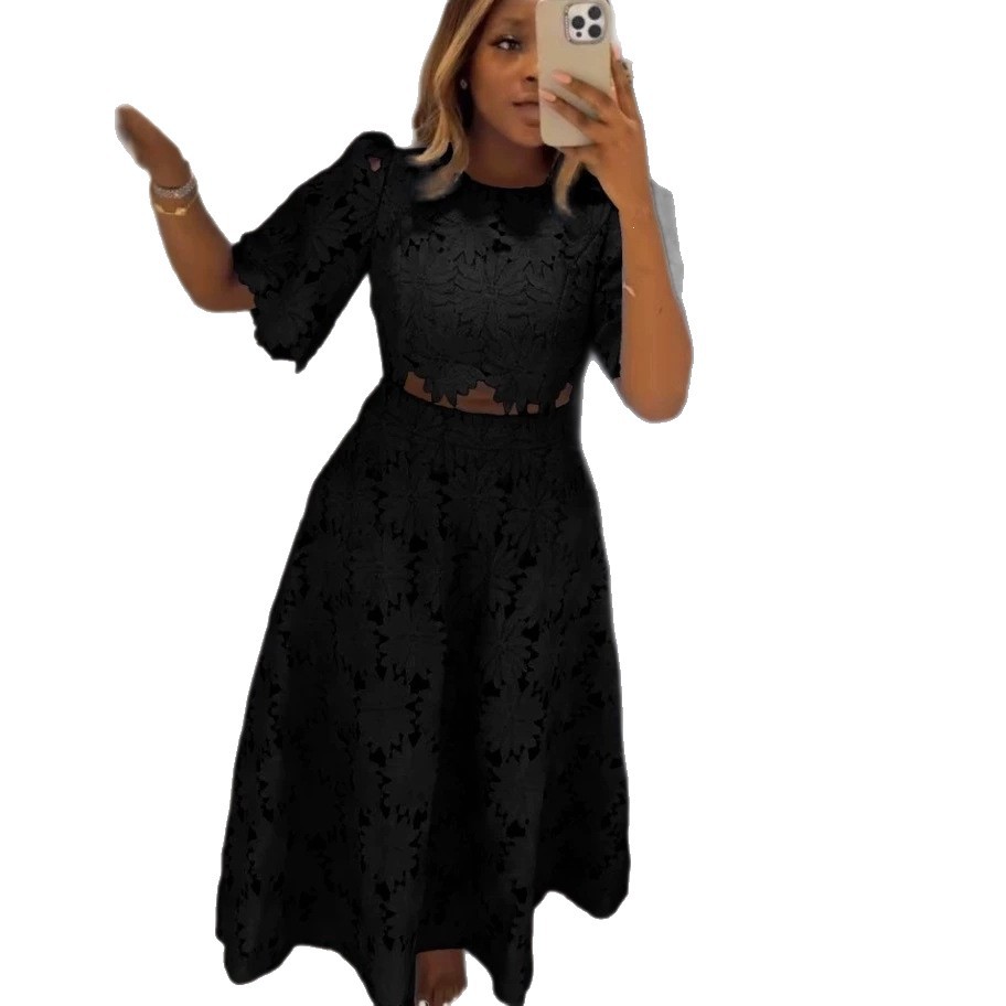 French Design Hollow Out Top and Casual Set Womens Two Piece Outfit Stylish and Comfortable for Everyday Wear
