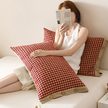 100% Cotton Yarn-Dyed Washed Pillowcase Thickeneded Quilted Three-Layer Quilted Anti-Head Oil Double-Sided Pillowcase Cross-Border Wholesale